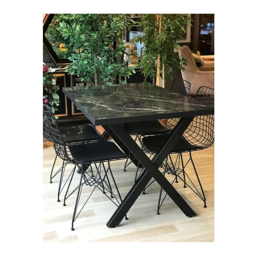 Te-Home X Ayak Pera Masa + 4 Sandalye Siyah Mermer 120-80 Mutfak Dolabı / Mobilyası Fiyatı