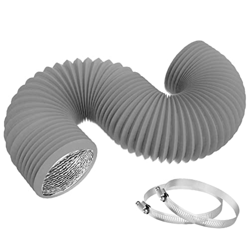 TEAIERXY 4 Inch 8FT Dryer Vent Hose,Flexible Insulated Air Ducting,Vent Hose PVC Aluminum Foil with 2 Clamps for HVAC Ventilation(Grey) Tumble Dryers Fiyatı