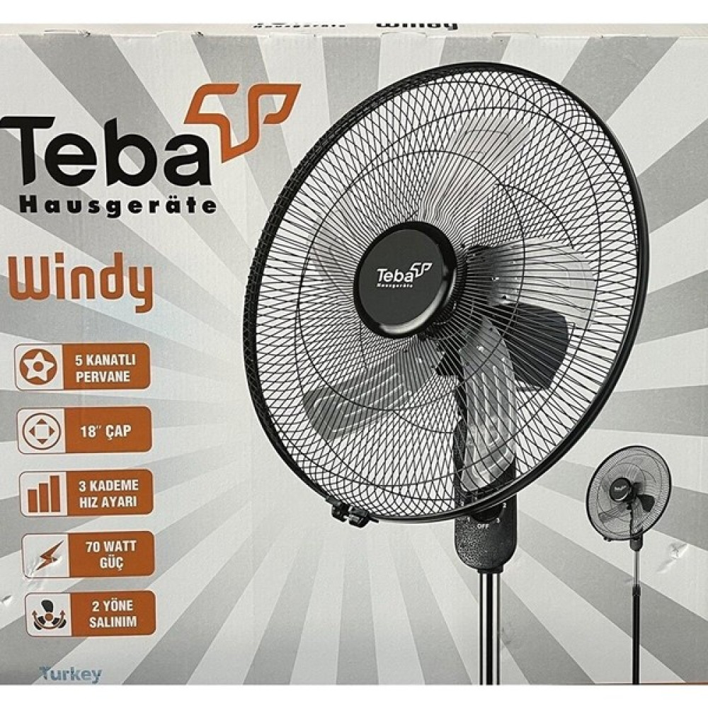 Teba 18 Inc 5 Metal Pervaneli Ev ve Iş Yeri Sanayi 70 Watt Hızlı Vantilatör Teba Vantilatörler Fiyatı