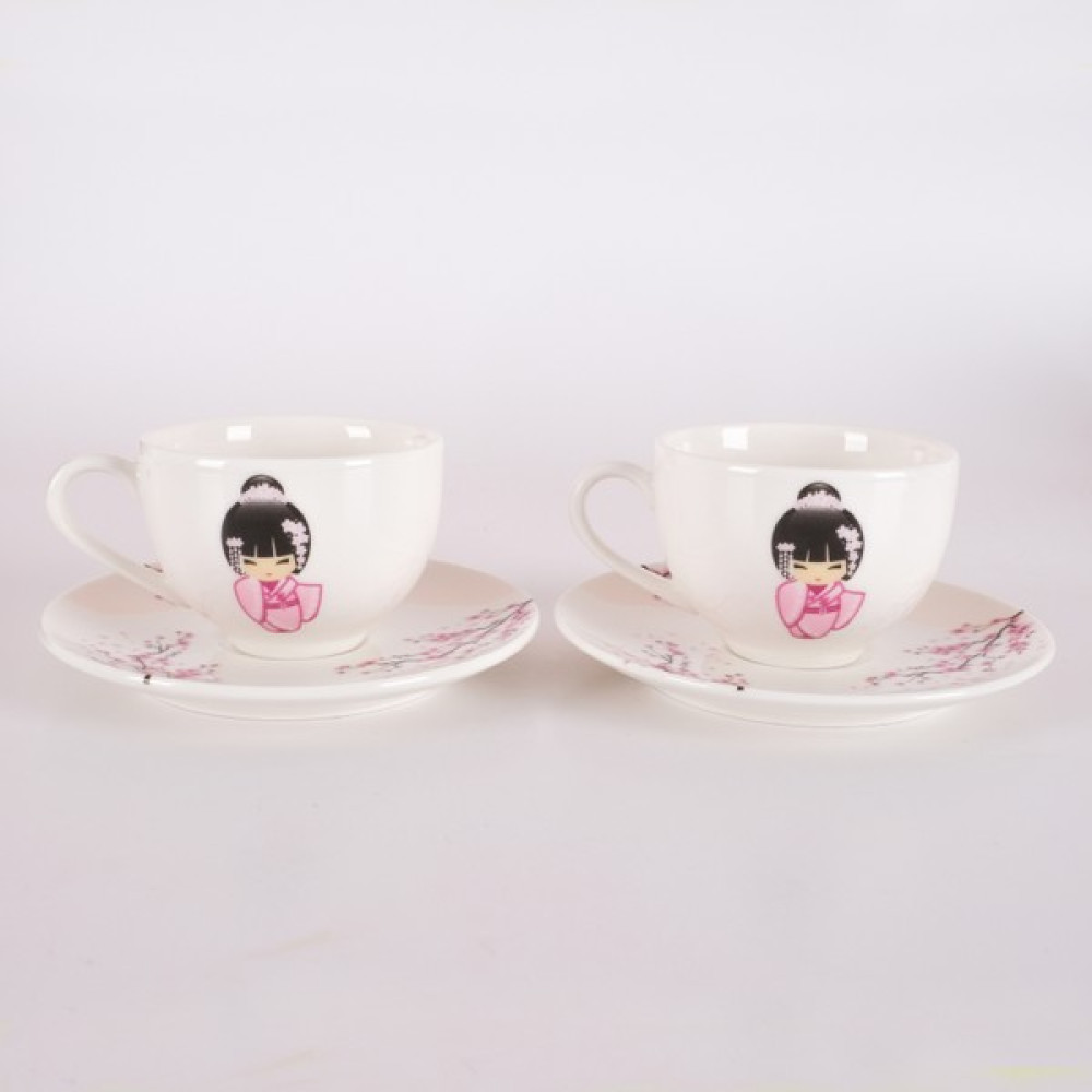 Tebak Collection 2 Kişilik Kokeshi Bebekleri Pembe Desenli Porselen Türk Kahve Fincan Takımı Fincan / Bardak / Kahve Takımı Fiyatı