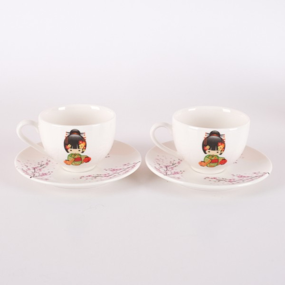 Tebak Collection 2 Kişilik Kokeshi Bebekleri Yeşil Desenli Porselen Türk Kahve Fincan Takımı Fincan / Bardak / Kahve Takımı Fiyatı