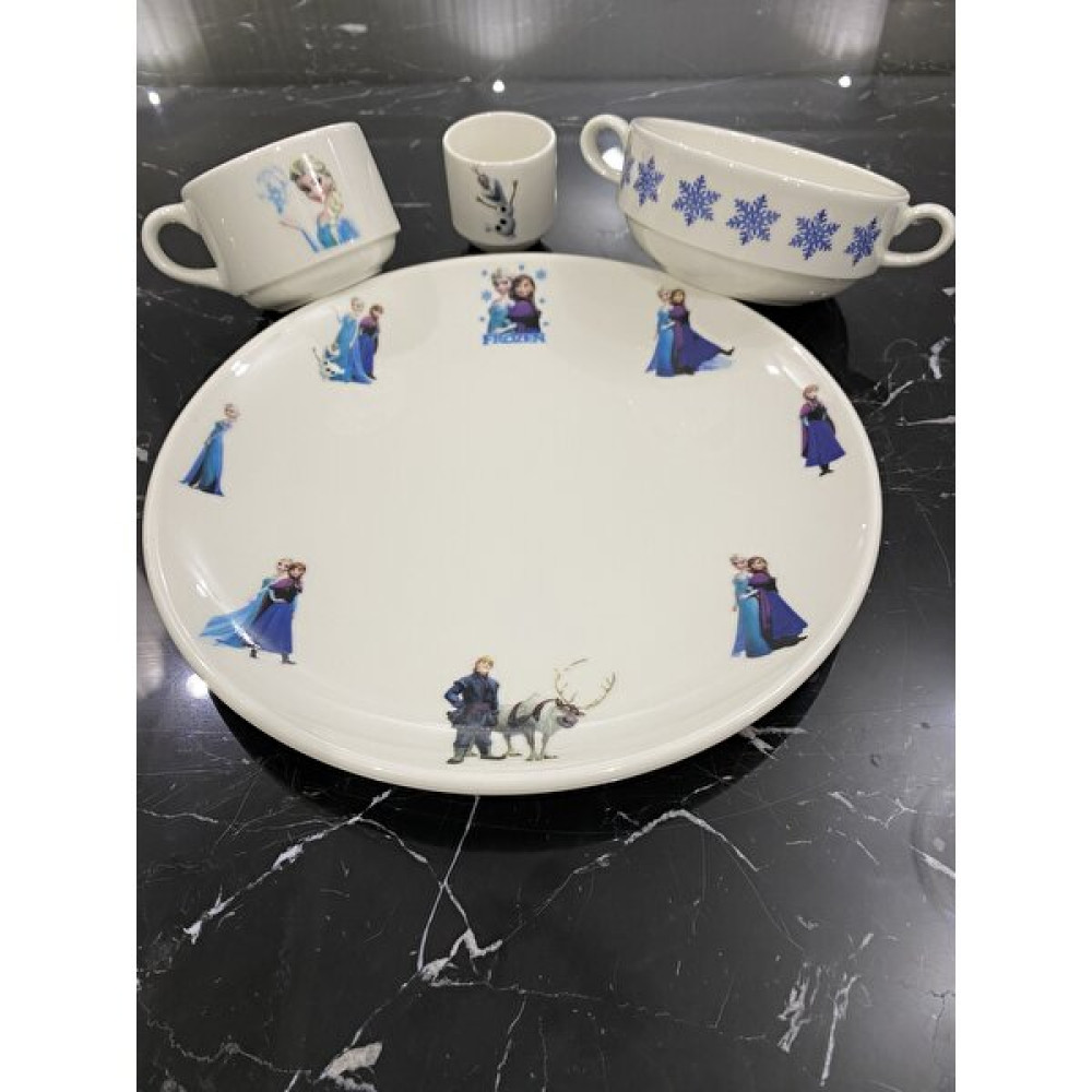 Tebak Collection Frozen Karlar Ülkesi Desenli 4 Parça Porselen Çocuk Yemek Takımı Mama Seti Mama Seti Fiyatı