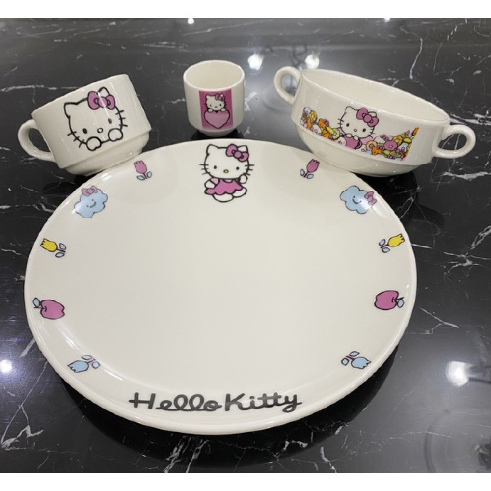 Tebak Collection Hello Kitty Desenli 4 Parça Porselen Çocuk Yemek Takımı Mama Seti Mama Seti Fiyatı