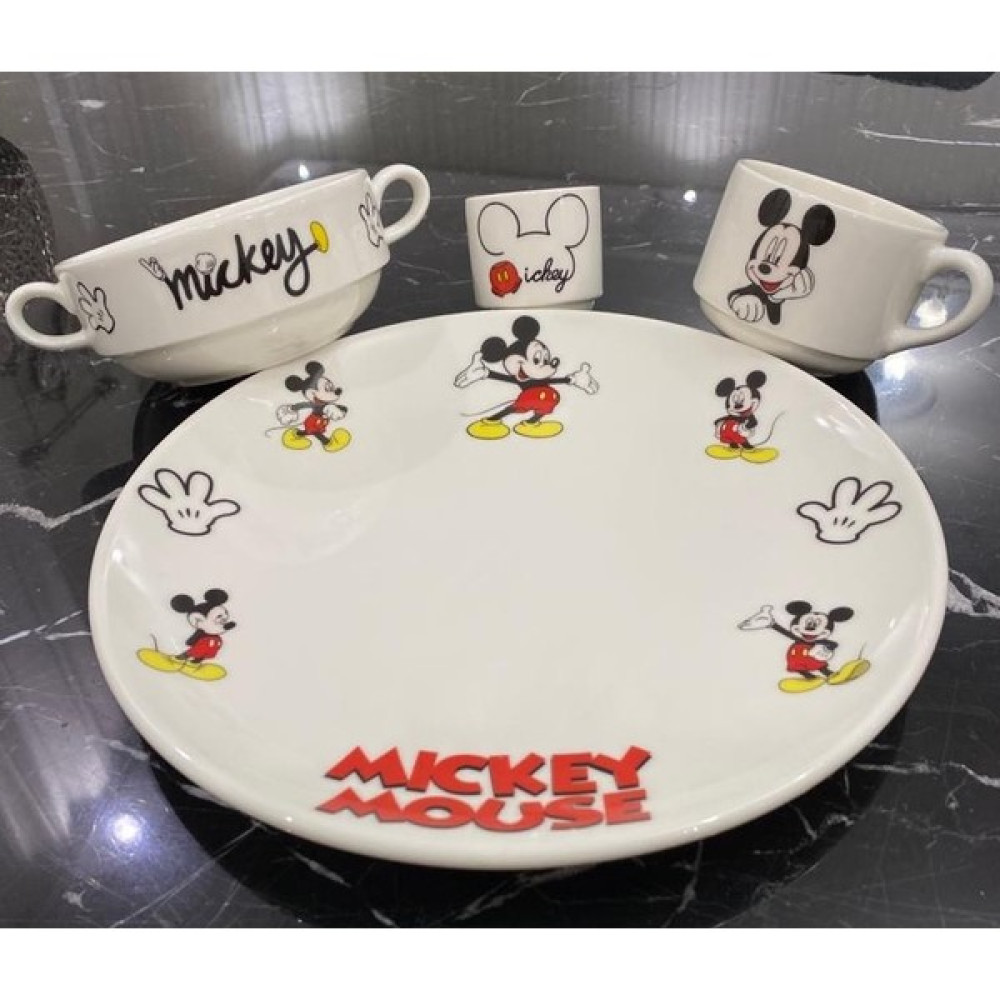 Tebak Collection Mickey Mouse Desenli 4 Parça Porselen Çocuk Yemek Takımı Mama Seti Mama Seti Fiyatı