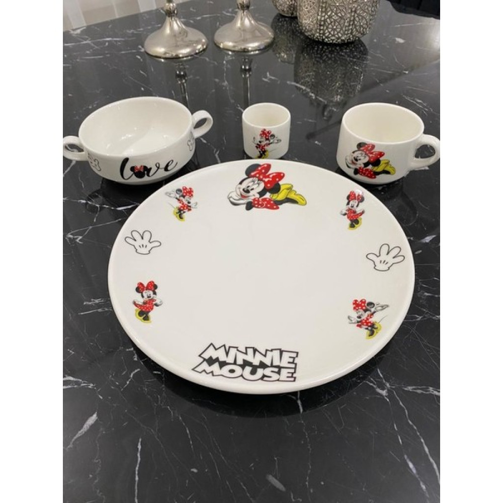 Tebak Collection Minnie Mouse Desenli 4 Parça Porselen Çocuk Yemek Takımı Mama Seti Mama Seti Fiyatı