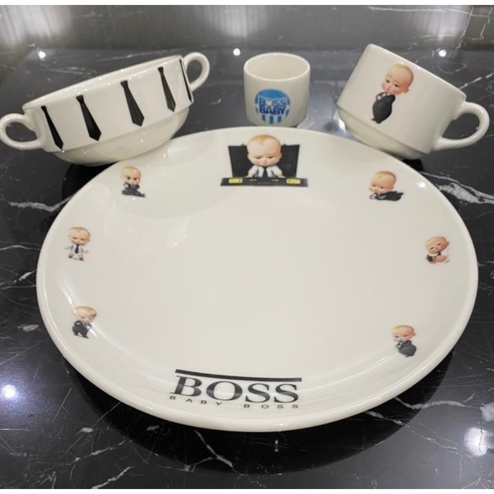 Tebak Collection Patron Bebek Boss Baby Desenli 4 Parça Porselen Çocuk Yemek Takımı Mama Seti Mama Seti Fiyatı