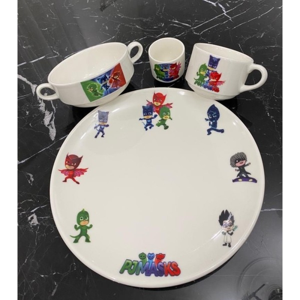 Tebak Collection Pjmasks Desenli 4 Parça Porselen Çocuk Yemek Takımı Mama Seti Mama Seti Fiyatı