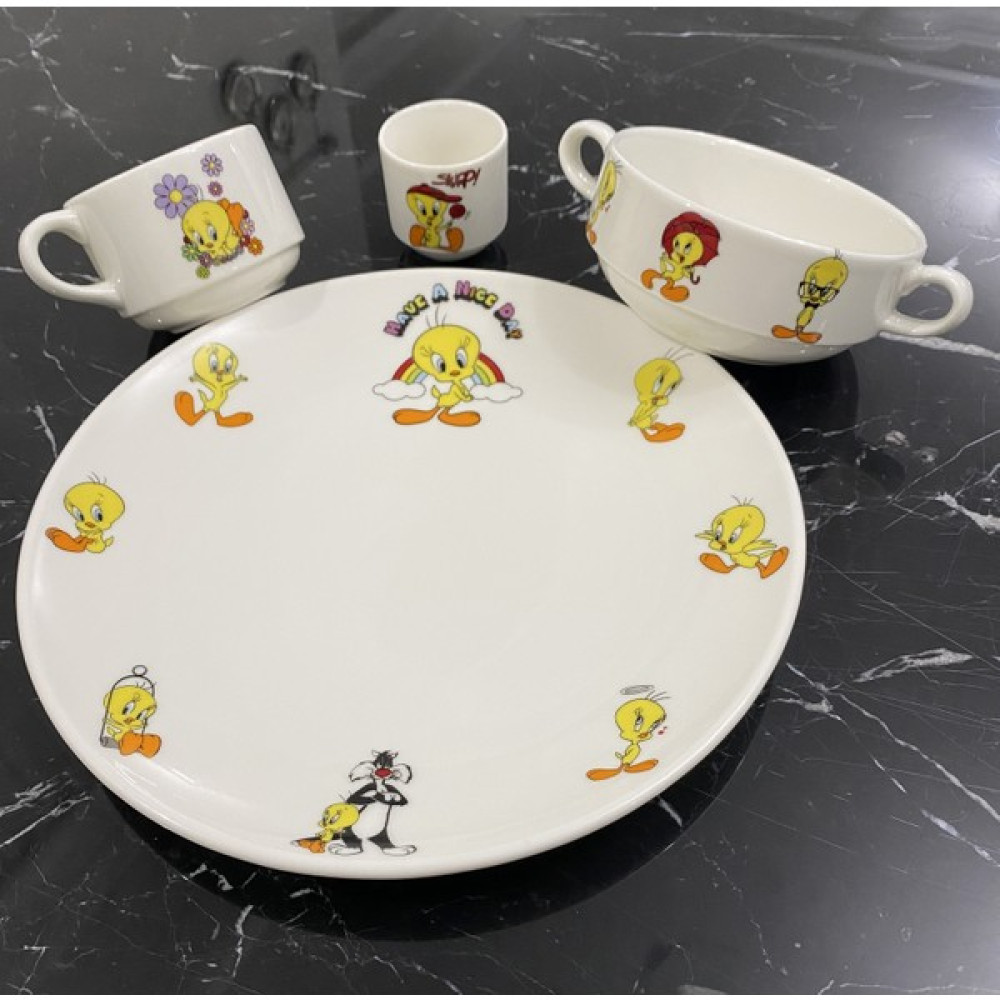 Tebak Collection Tweety Desenli 4 Parça Porselen Çocuk Yemek Takımı Mama Seti Mama Seti Fiyatı