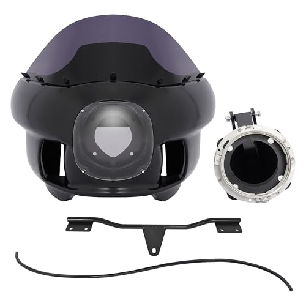 TEBEDI Front Upper Fairing&Headlight Mount Compatible with 2006-2017 Harley Dyna Low Rider FXDL/I Street Bob FXDB/I Super Glide Custom FXDC/I FXD/I FXD/I Front Fairing Kit Smoke Windshield