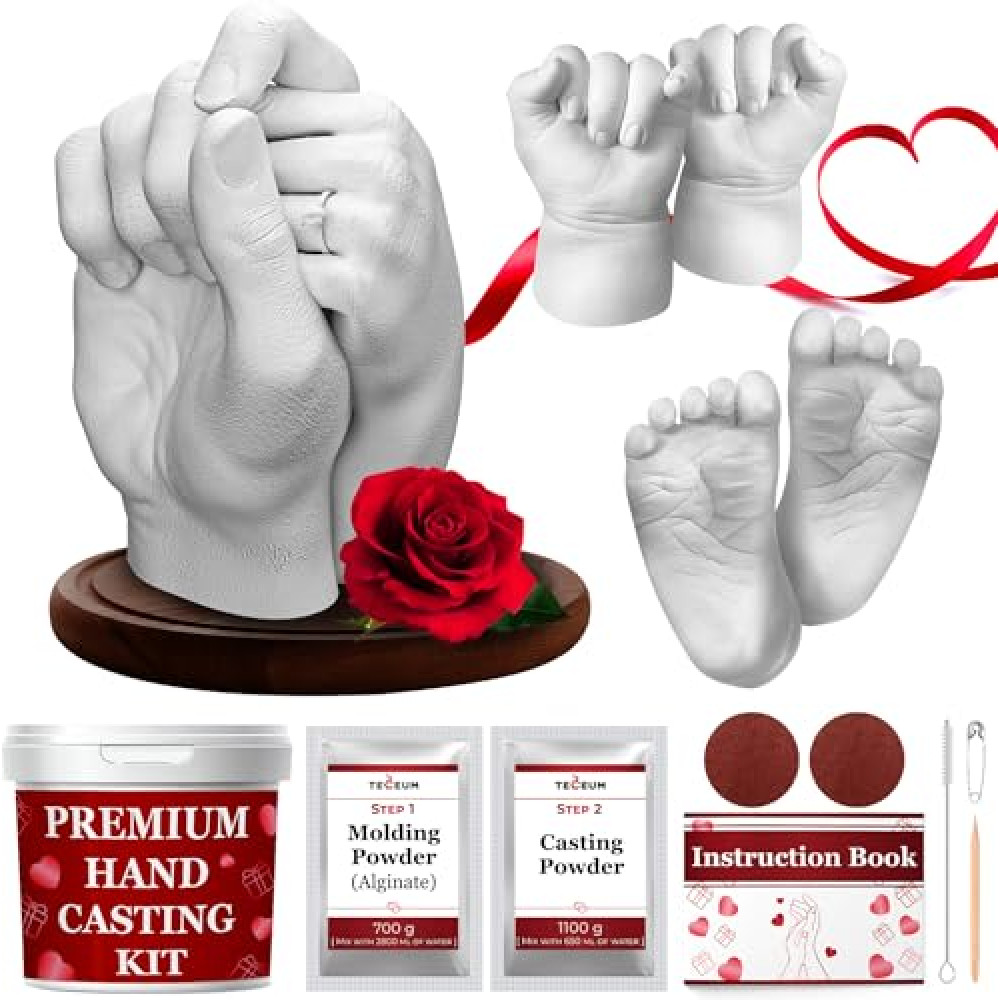 TECEUM Hand Casting Kit – Unique Gift for Babies & Adults – Ideal DIY Gift for Your Loved Ones, Couples, Family – For Wedding, Anniversary, Baby Shower, Mother’s Day, Christmas – Romantic Gifts – Kit1