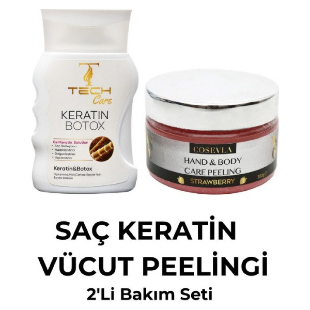 Tech Care Set Saç Düzleştirici Keratin - Çilekli Peeling Saç Bakım Maskeleri & Serumlar & Spreyler Fiyatı