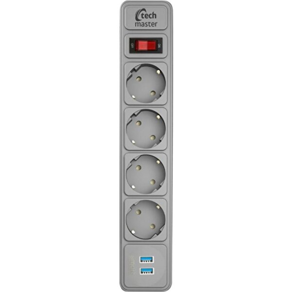 Techmaster 2 USB Akım Çocuk Korumalı 4'lü Priz 2 mt Gri Prizler Fiyatı