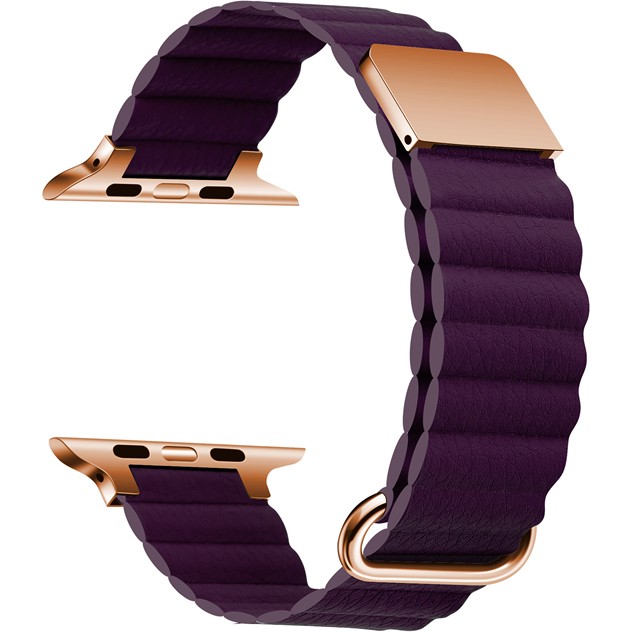 Techmaster Apple Watch Uyumlu 4 5 6 7 45MM 44MM 42MM Manyetik Lüks Deri Loop Kordon - Mor Akıllı Saat Aksesuarı Fiyatı