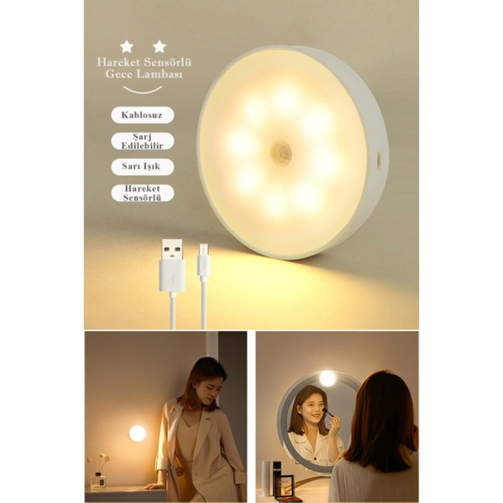 Technojet 1 Adet Usb İle Şarj Edilebilir Akıllı Hareket Sensörlü Kablosuz Spot Led Lamba Sarı Işık - 1 m Led Aydınlatmalar Fiyatı
