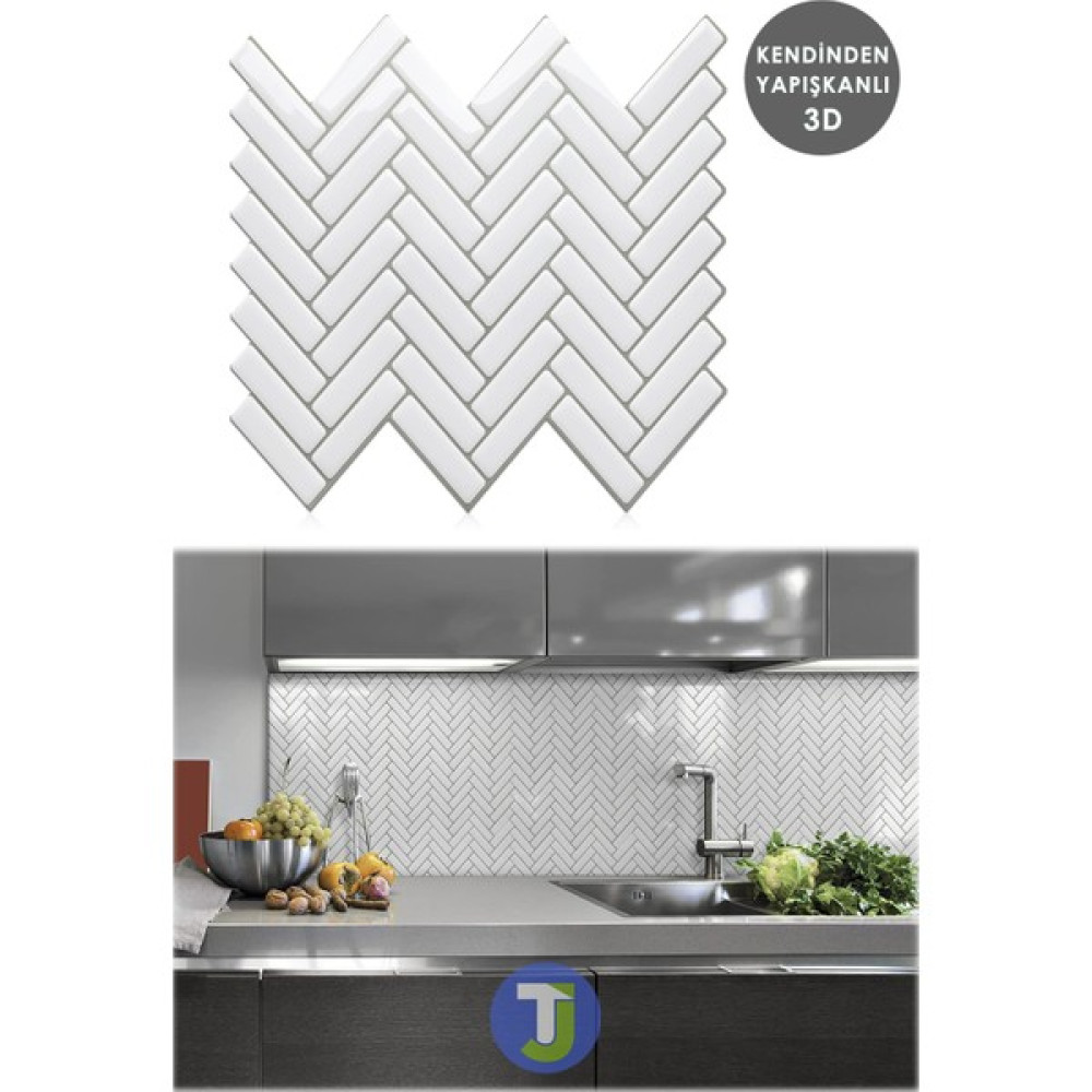 Technojet 1Adet 3boyutlu Seramik Efekt Kendinden Yapışkanlı Beyaz Karo Pvc Mutfak Tezgah Kaplama 30CM×30CM Yer / Yüzey Kaplamaları Fiyatı