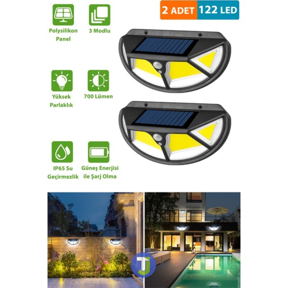 Technojet 2 Adet 122COB Ledli Güneş Enerjili Bahçe Aydınlatma Solar Lamba Hareket Sensörlü Dış Mekan & Bahçe Oyuncakları Fiyatı