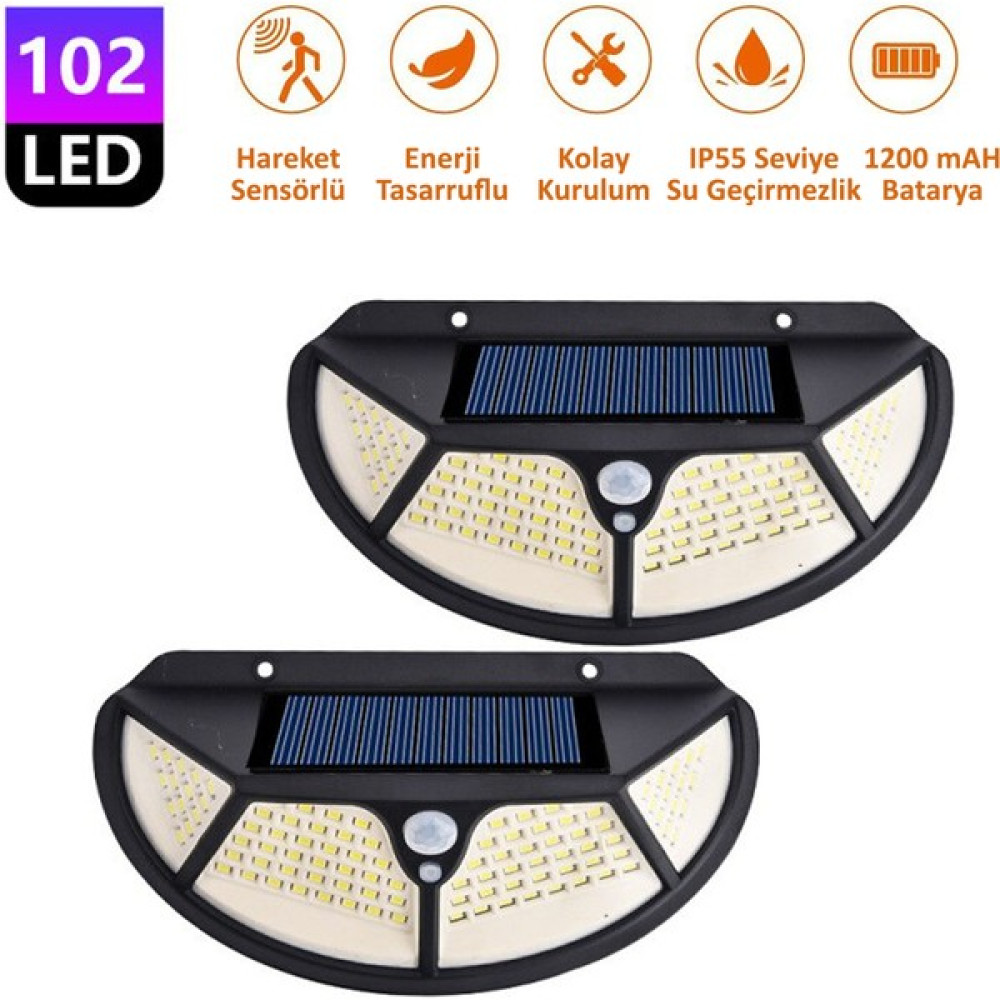 Technojet 2 Adet Solar 102 Ledli Oval 3 Modlu Güneş Enerjili Bahçe Aydınlatması Lamba Hareket Sensörlü - Sarı Dış Mekan & Bahçe Oyuncakları Fiyatı