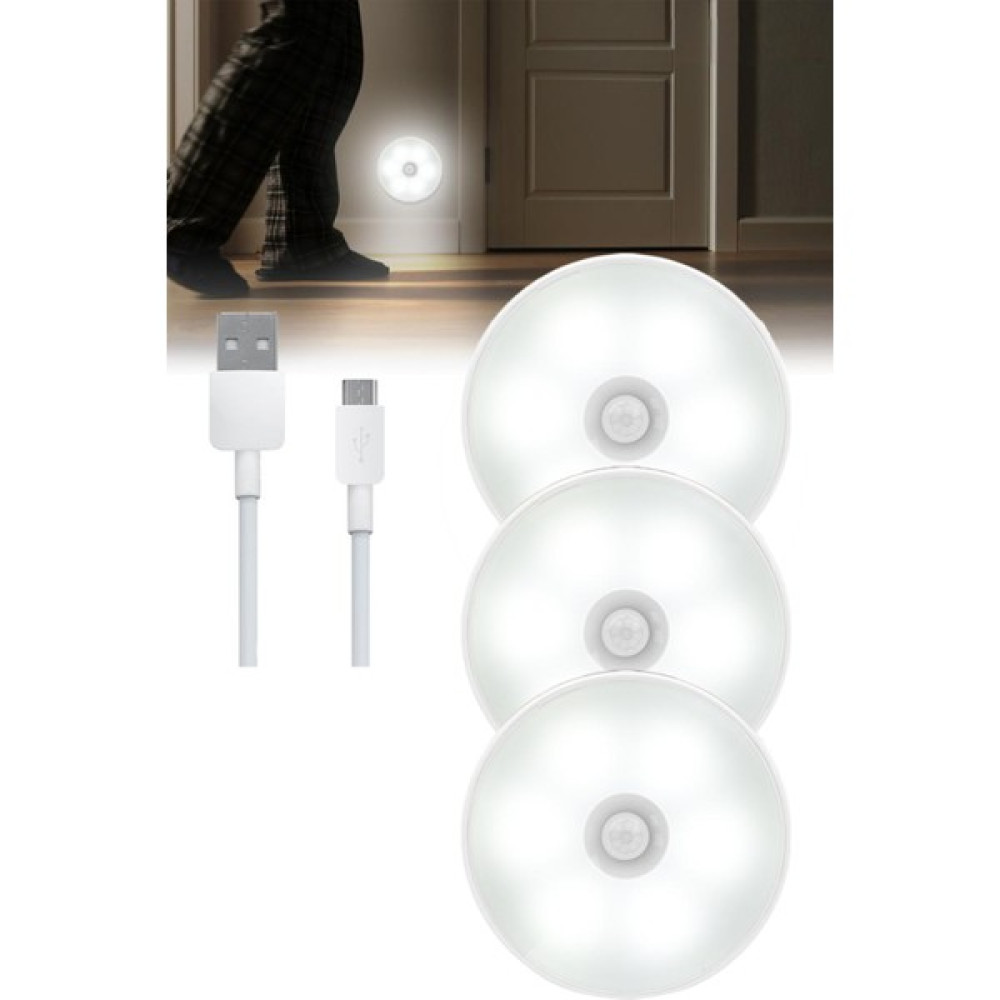 Technojet 3 Adet Akıllı Hareket Sensörlü USB Şarjlı Kablosuz Spot Led, Gece Lambası - 10 x 50 cm - Beyaz Led Aydınlatmalar Fiyatı