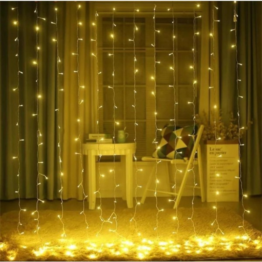 Technojet 3x2 Metre Perde LED Animasyonlu 12 Saçaklı 240 Ledli Fişli Eklenebilir 8 Fonksiyonlu - 5 m - Sarı Led Aydınlatmalar Fiyatı