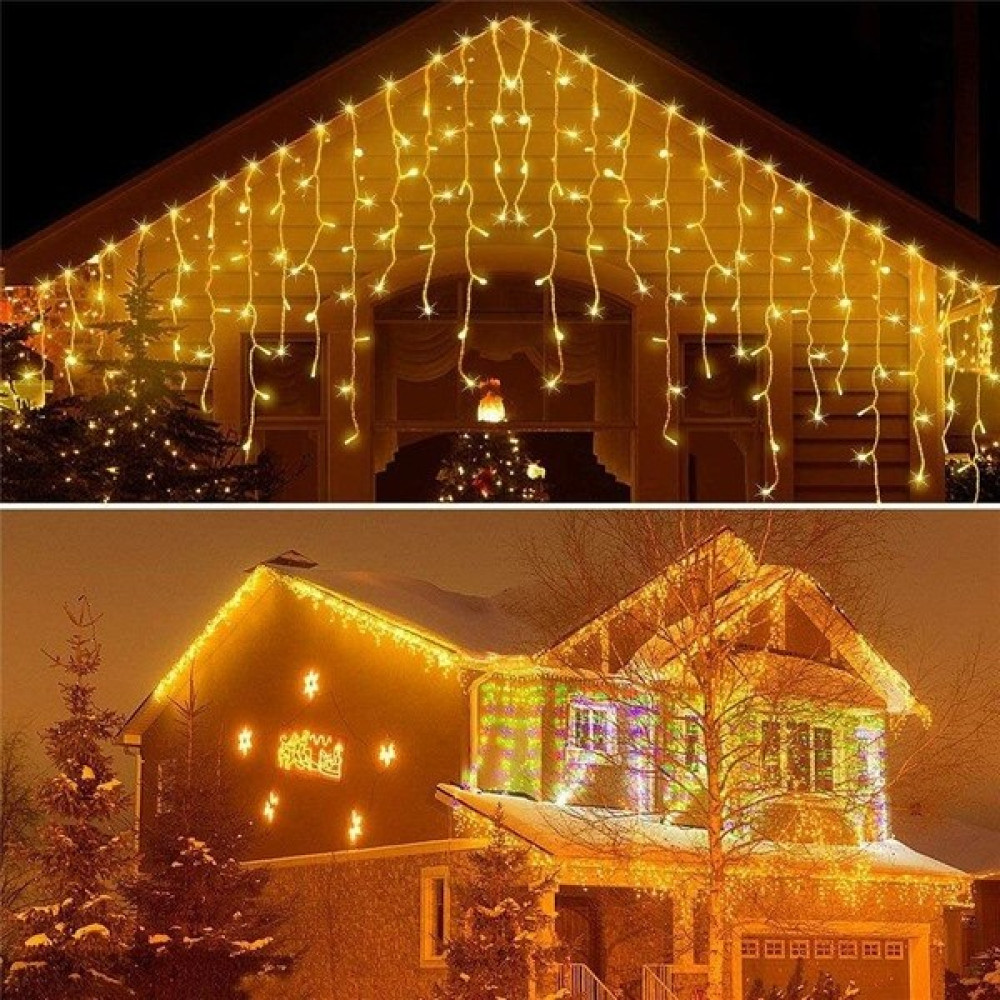 Technojet 4 Metre 8 Fonksiyonlu Perde LED 96 Ledli 50X60X70CM Saçaklı Kablolu Fişli Eklenebilir - 4 m - Amber Led Aydınlatmalar Fiyatı