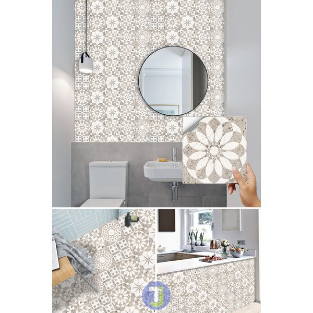 Technojet 6 Adet Kendinden Yapışkanlı Banyo Mutfak Dolap Zemin Kaplama Desenli Pvc Karo (20CMX20CM) - 20 x 20 cm - Renkli Duvar Stickerı Fiyatı