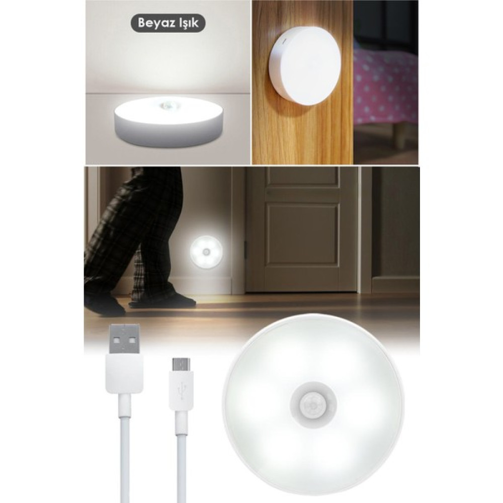 Technojet Akıllı Hareket Sensörlü USB Şarjlı Kablosuz Spot Led, Gece Lambası - 12,0 x 11,0 x 3,0 cm - Beyaz Led Aydınlatmalar Fiyatı