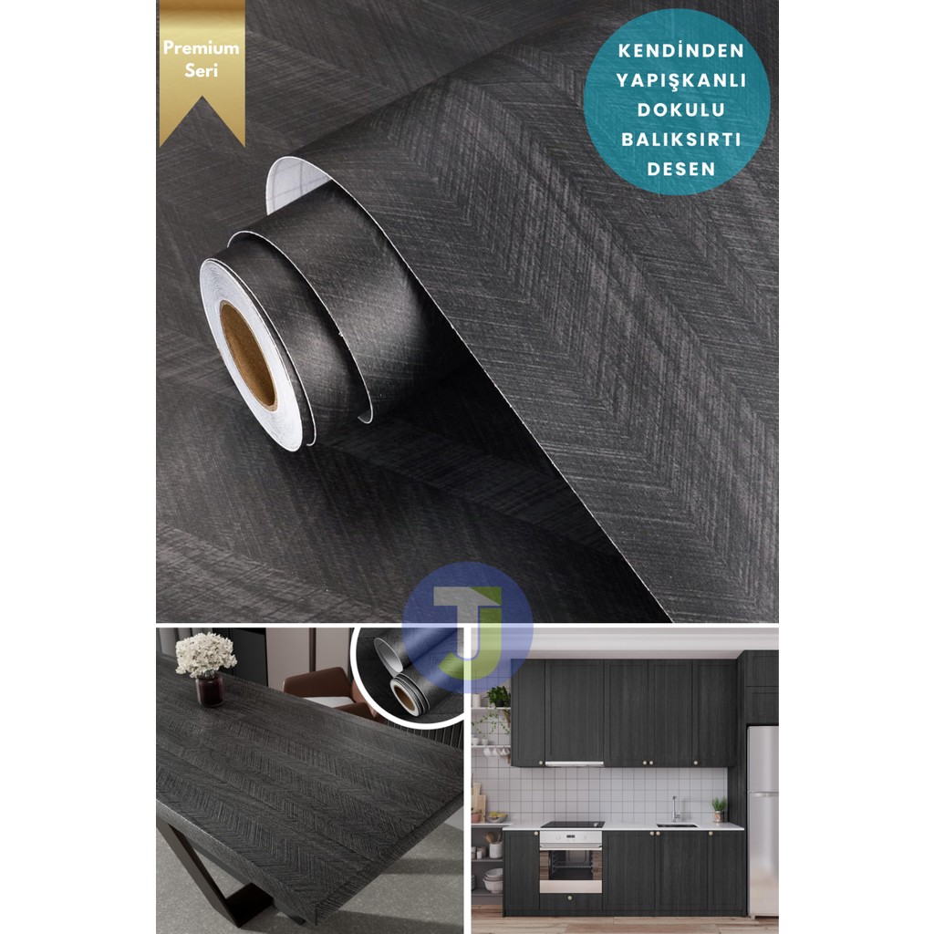 Technojet Kendinden Yapışkanlı Dokulu Balıksırtı Desen Premium Mutfak Duvar Dolap Kaplama 60 cm x 300 cm - Antrasit - 60 x 300 cm SSD / Solid State Drive Fiyatı