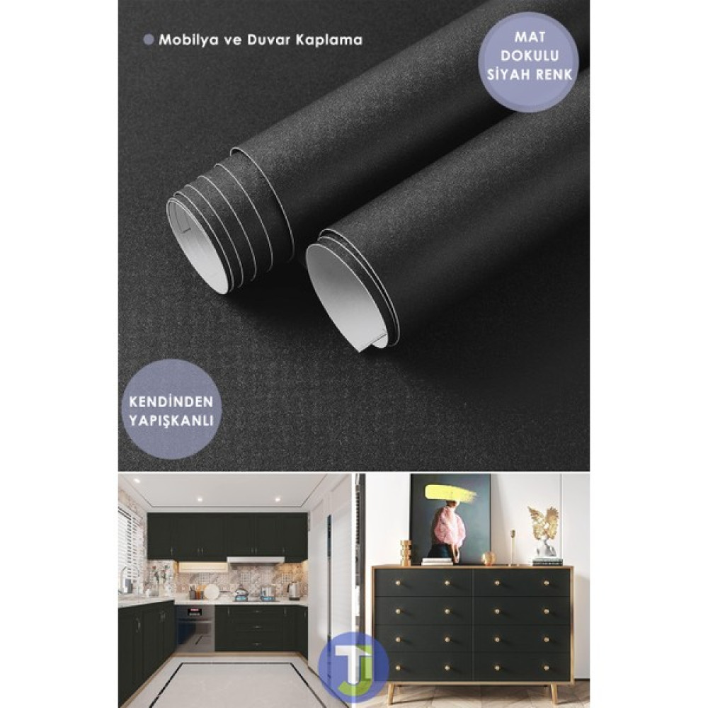 Technojet Kendinden Yapışkanlı Mat Renkli Mutfak Banyo Tezgah Duvar Dolap ve Masa Kaplama 60CMX300CM - 60 x 300 cm - Siyah Yapı Kimyasalları & Yapıştırıcılar Fiyatı