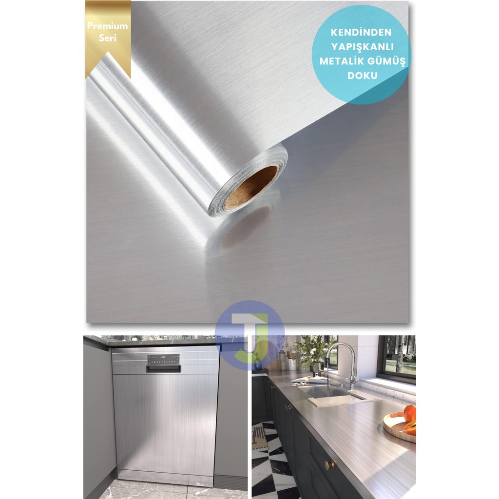 Technojet Kendinden Yapışkanlı Metalik Folyo Mutfak Banyo Tezgah Duvar Dolap Masa Kaplama 60 cm x 300 cm Silver - Renkli - 60 x 300 cm SSD / Solid State Drive Fiyatı