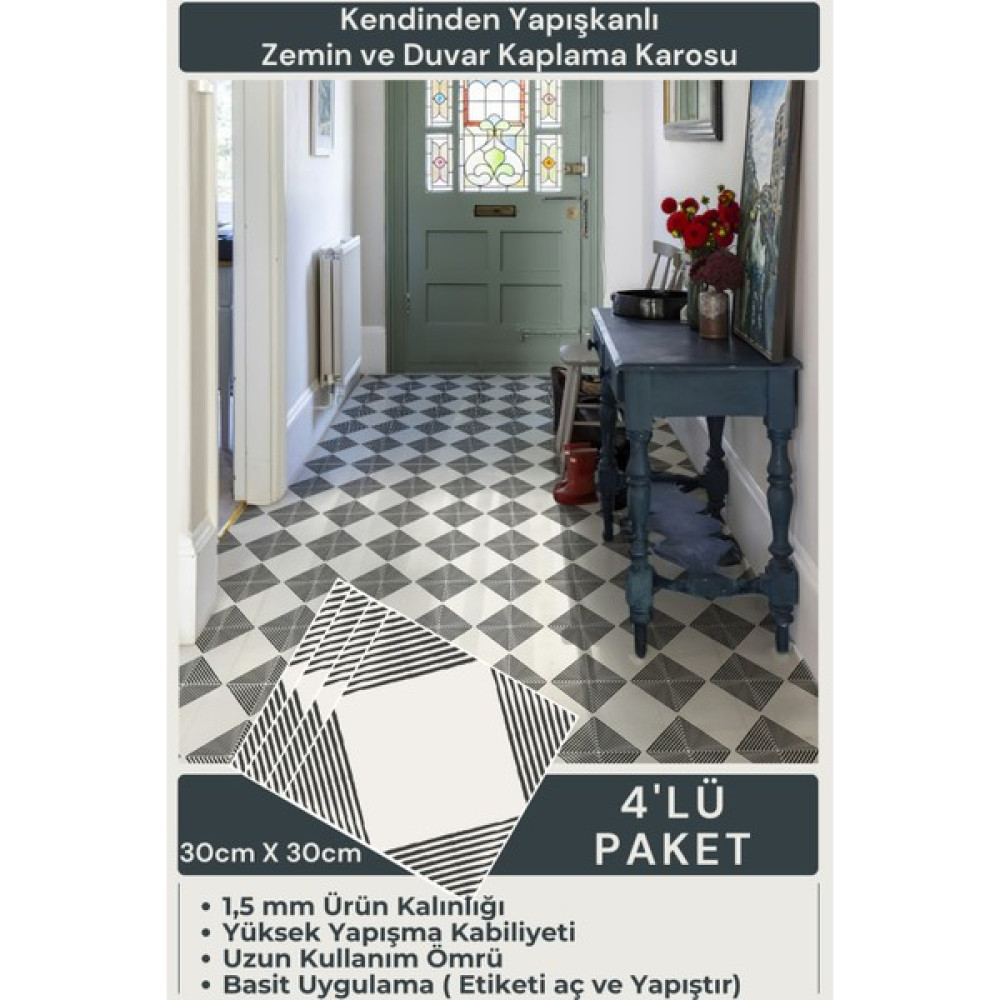 Technojet Kendinden Yapışkanlı Modern Tasarım Mutfak Banyo Zemin Duvar Kaplama 30CM×30CM(4'LÜ Paket) Yer / Yüzey Kaplamaları Fiyatı