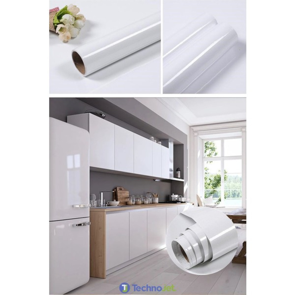 Technojet Kendinden Yapışkanlı Parlak Simli Beyaz Mutfak Banyo Tezgah Masa Kaplama (60CMX500CM) Duvar Kağıdı Fiyatı