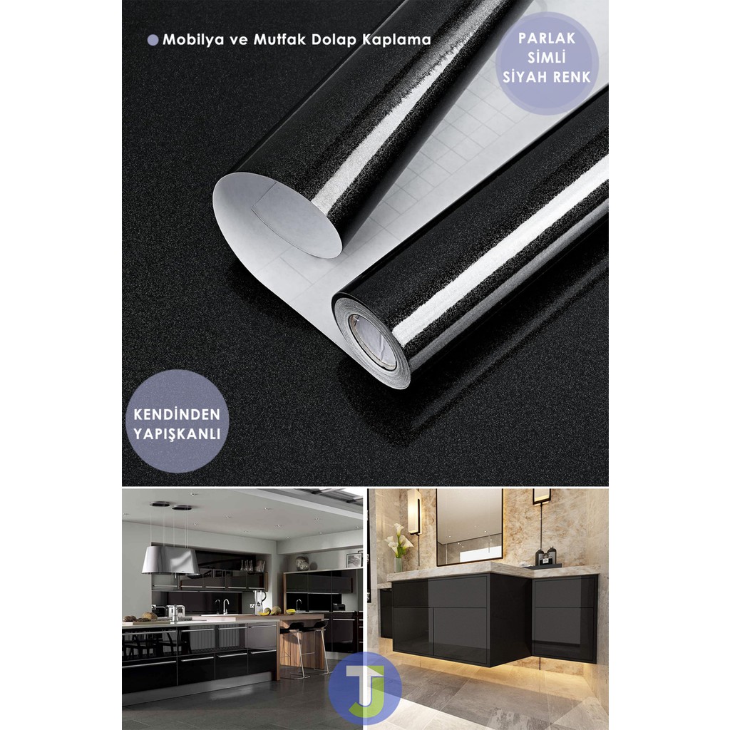Technojet Kendinden Yapışkanlı Simli Siyah Mutfak Banyo Tezgah Duvar Dolap Masa Kaplama 60CMX100CM - 60 x 100 cm SSD / Solid State Drive Fiyatı