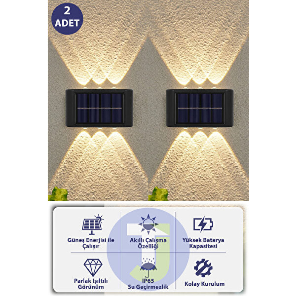 Technojet Modern Solar Güneş Enerjili 6 Ledli Bahçe Aydınlatması Aplik Sarı Işık LED Lamba (2 Adet) - Siyah Dış Mekan & Bahçe Oyuncakları Fiyatı