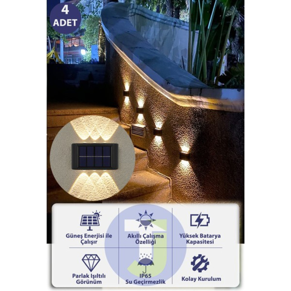 Technojet Modern Solar Güneş Enerjili 6 Ledli Bahçe Aydınlatması Aplik Sarı Işık LED Lamba (4 Adet) - Siyah Dış Mekan & Bahçe Oyuncakları Fiyatı