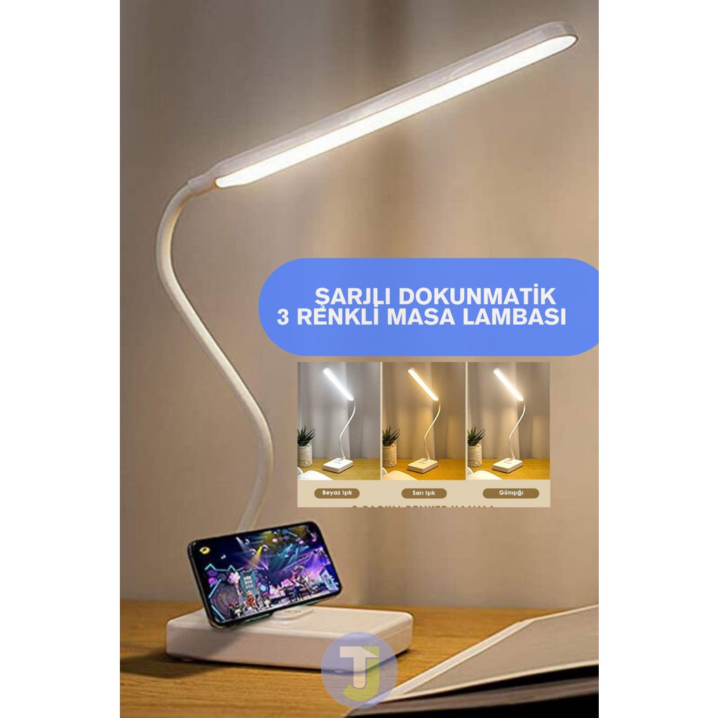Technojet USB Şarjlı Beyaz Telefon Tutucu Masa Lambası Farklı Renk Seçenekli Şık Gece Lambası Ofis Ofis Masa Lambası Fiyatı