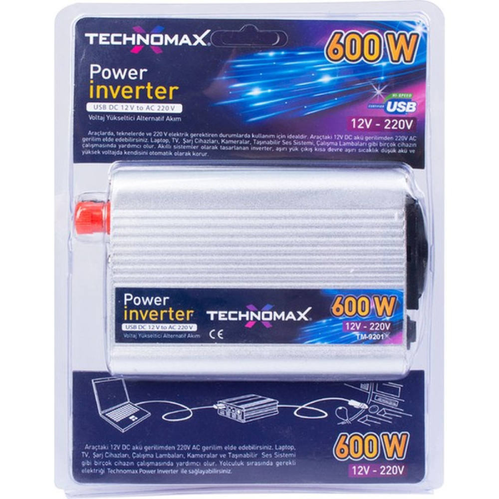Technomax Inverter Çevirici 12V DC-220V AC(600) TM9201 Oto Elektroniği Fiyatı