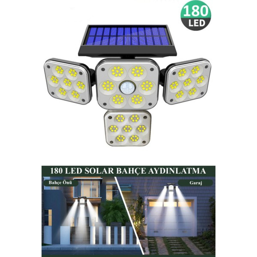 Technosmart 180LEDLI Solar 4 Başlıklı Bahçe Aydınlatma Duvar Lambası Güneş Enerjili Hareket Sensörlü - Beyaz Dış Mekan & Bahçe Oyuncakları Fiyatı