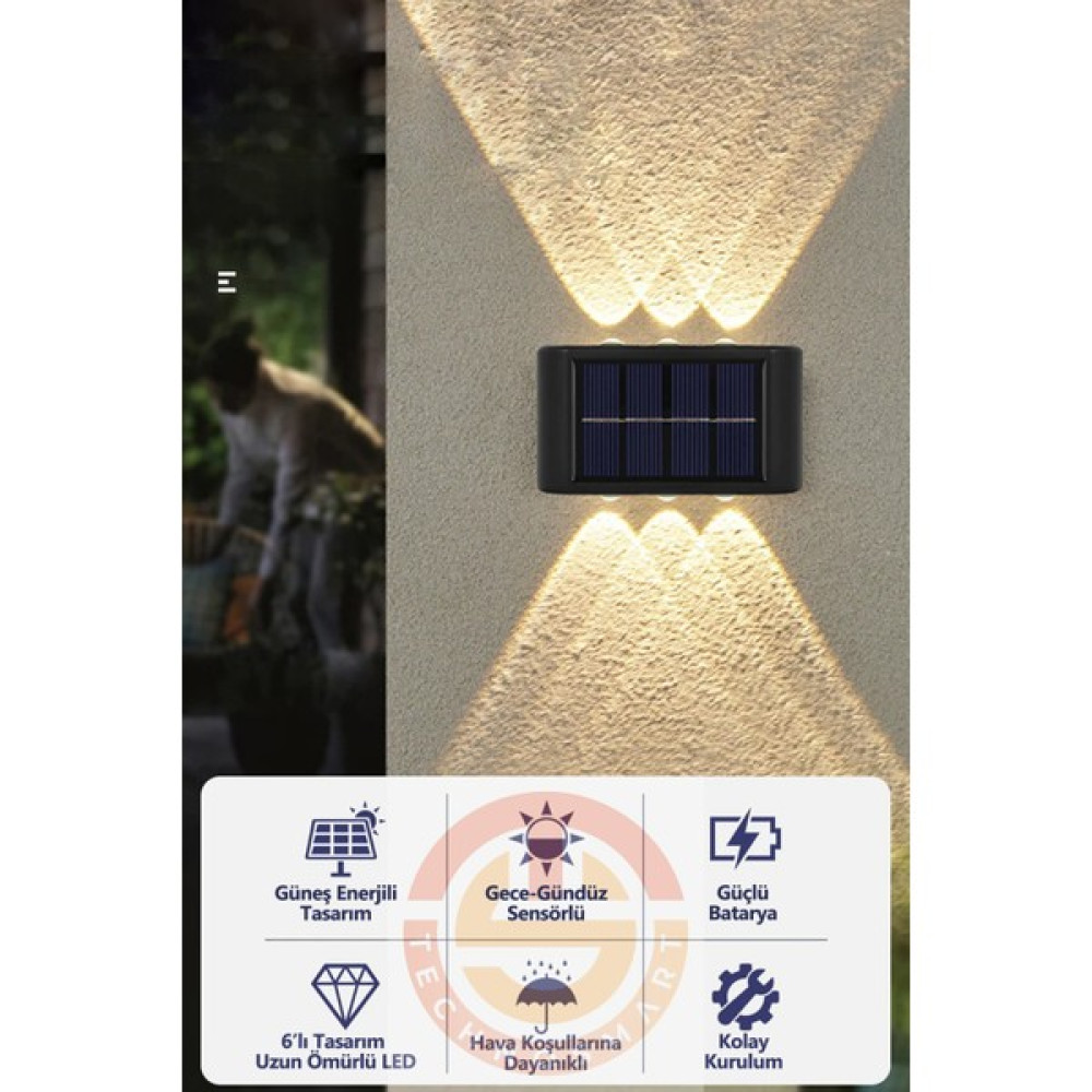 Technosmart 1ADET Modern Solar 6ledli Çift Taraflı Aplik Güneş Enerjili Aydınlatma Duvar Lambası - Beyaz Dış Mekan & Bahçe Oyuncakları Fiyatı