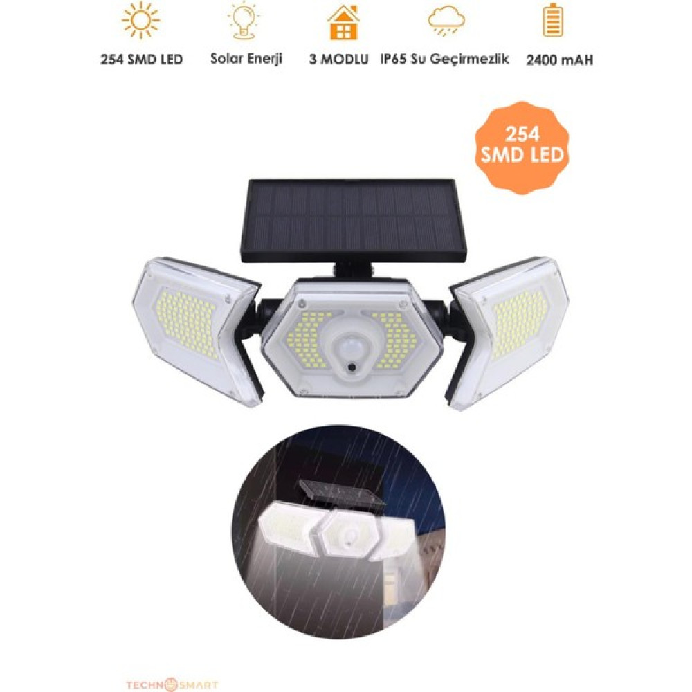 Technosmart 254 Ledli Hareket Sensörlü Solar Projektör Güneş Enerjili LED Bahçe Lambası Şarj Olan Dış Mekan & Bahçe Oyuncakları Fiyatı