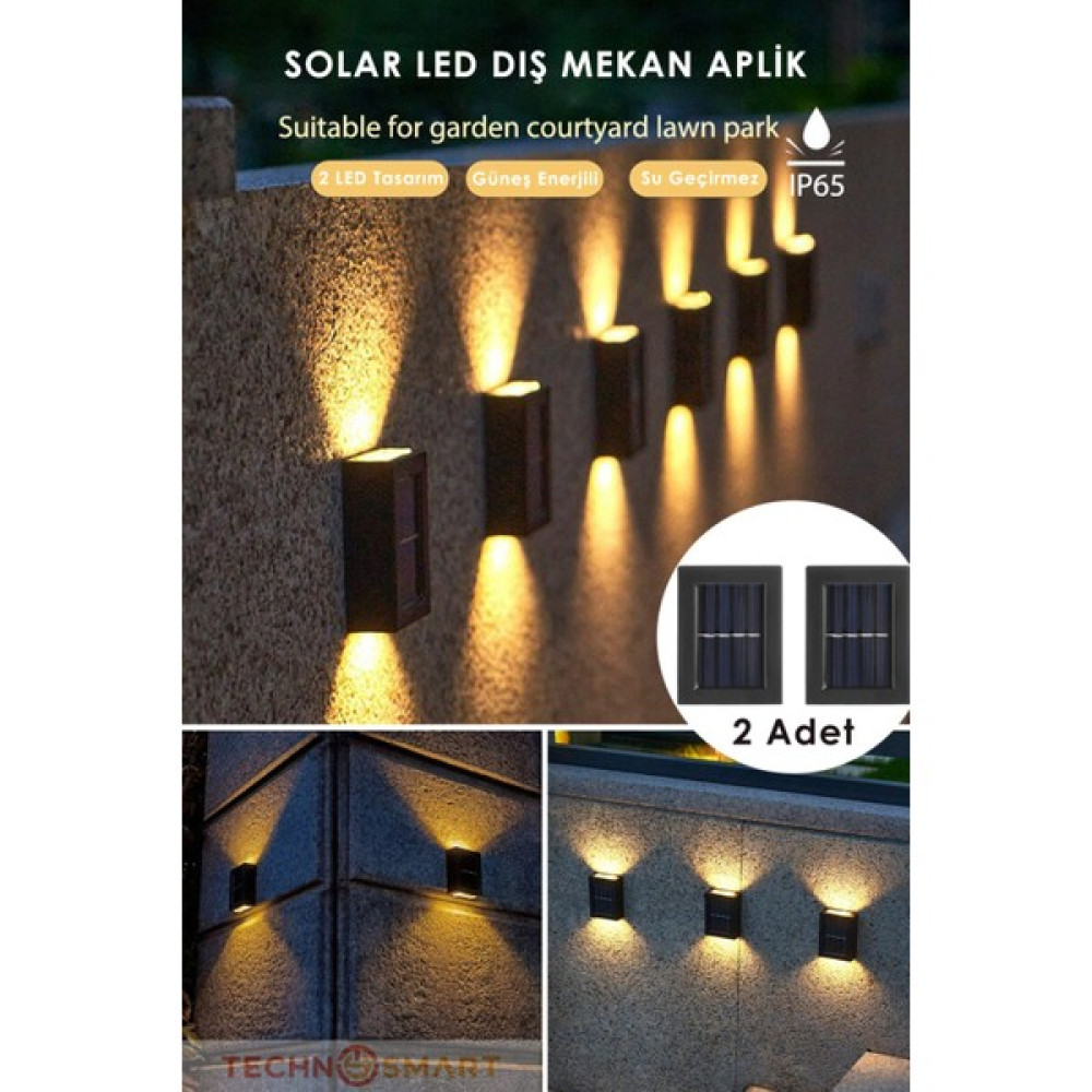 Technosmart 2ADET Modern Solar Çift Taraflı Aplik Güneş Enerjili Aydınlatma Dekorasyon Duvar Lamba - Sarı Dış Mekan & Bahçe Oyuncakları Fiyatı