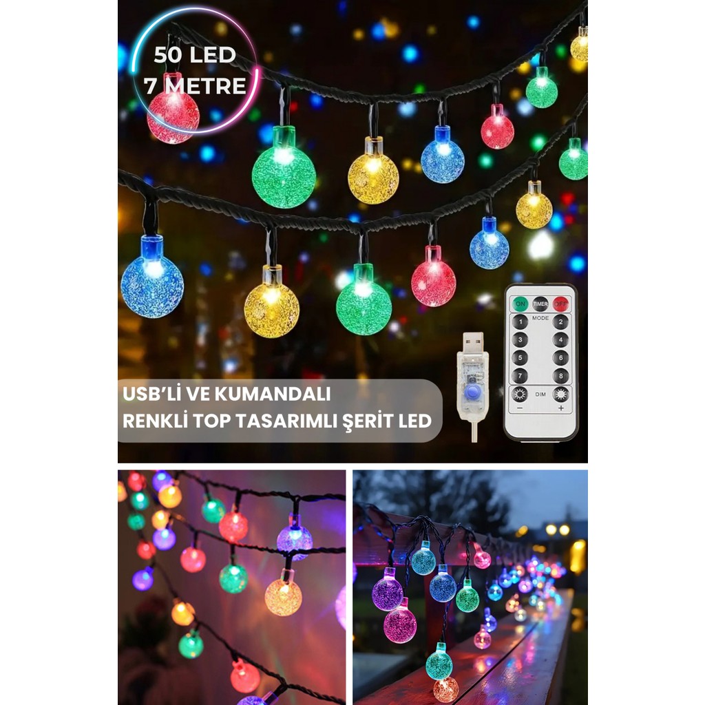Technosmart 50 Ledli Usbli Kumandalı 8 Modlu Kristal Toplu Işık Parti Süsleme Organizasyon RGB Çok Renkli Işık - 8 m SSD / Solid State Drive Fiyatı