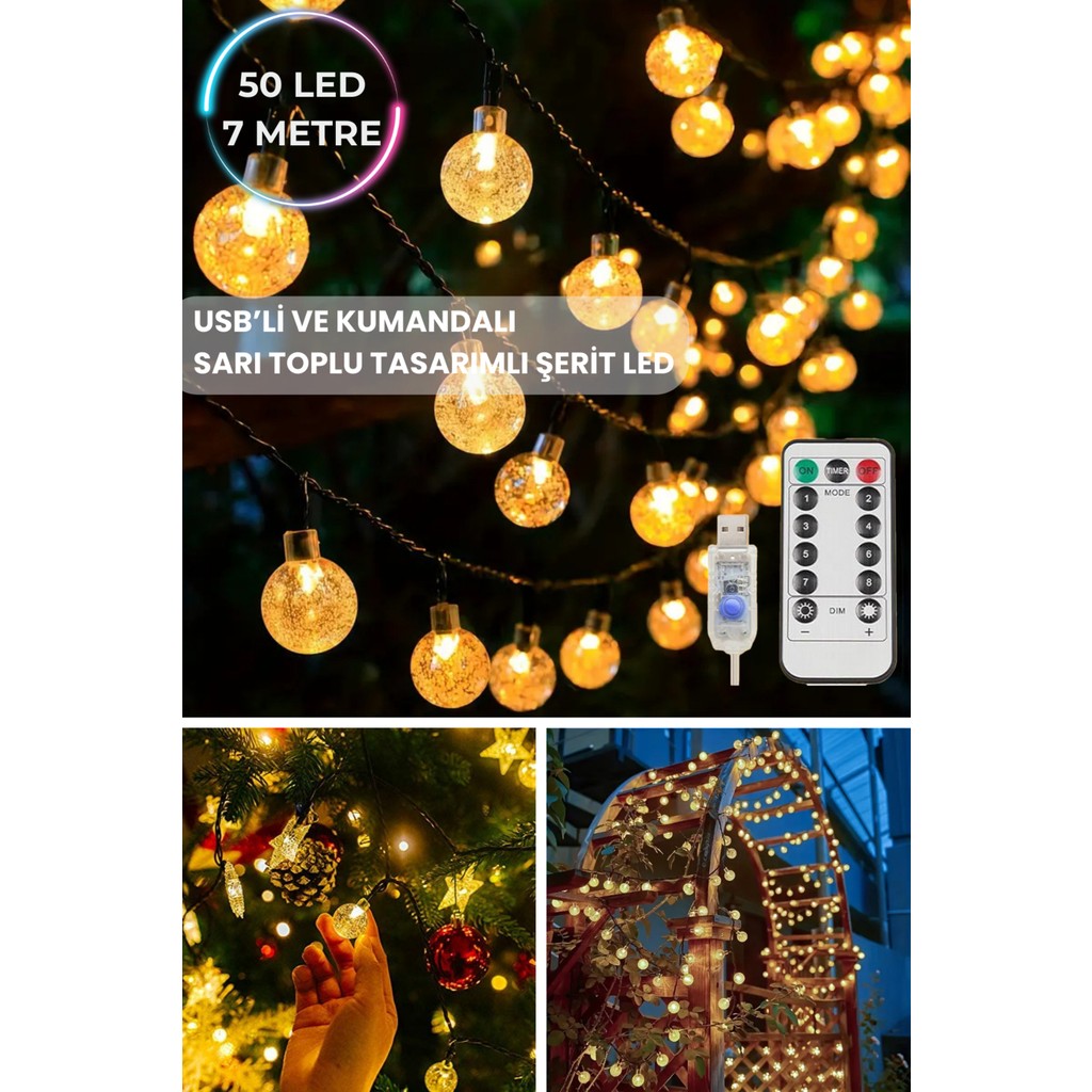 Technosmart 50 Ledli Usbli Kumandalı 8 Modlu Kristal Toplu Işık Parti Süsleme Organizasyon Sarı Işık - 8 m SSD / Solid State Drive Fiyatı