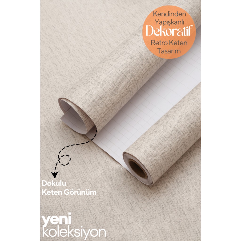 Technosmart 60 cm ×500 cm Kendinden Yapışkanlı Dokulu Keten Görünümlü Duvar Kağıdı Mutfak Dolap Kaplama - Bej - 60 x 500 cm SSD / Solid State Drive Fiyatı