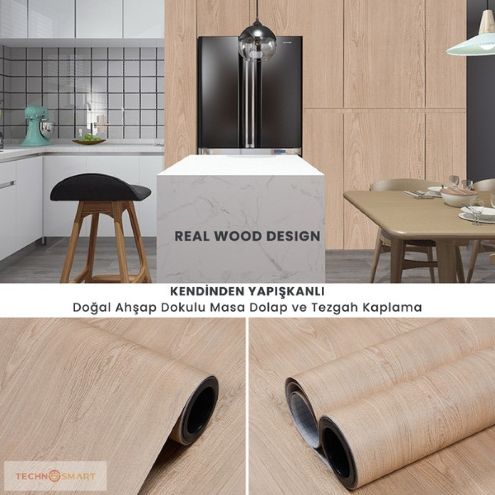 Technosmart 60×100CM Kendinden Yapışkanlı Doğal Ahşap Dokulu Kaplama Kağıdı Mutfak Dolap Masa Duvar - 60 x 100 cm Duvar Kağıdı Fiyatı