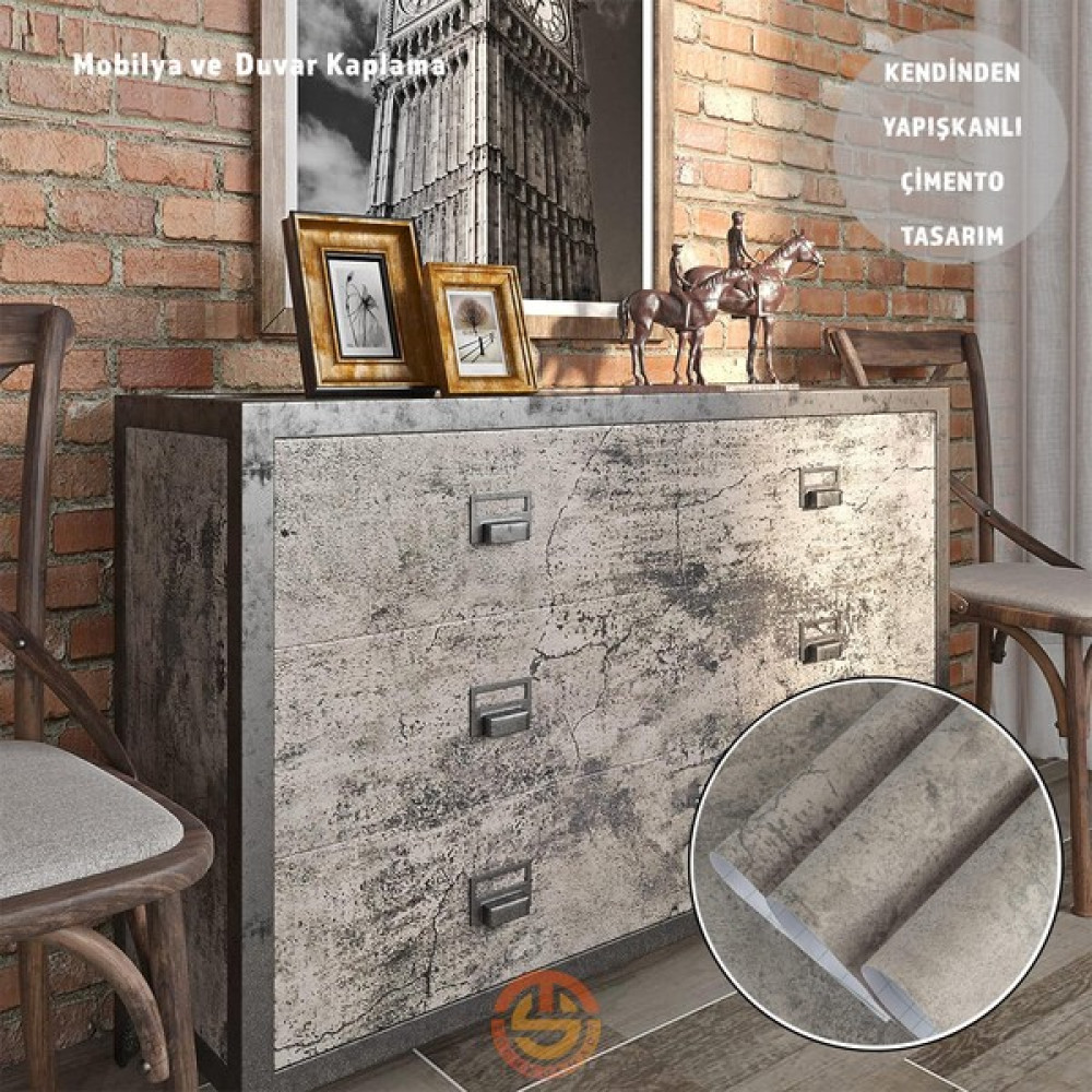Technosmart 60CM×300CM Kendinden Yapışkanlı Çimento Görünümlü Duvar Kağıdı Dolap Masa Tezgah Kaplama - Antrasit - 60 x 300 cm Duvar Kağıdı Fiyatı