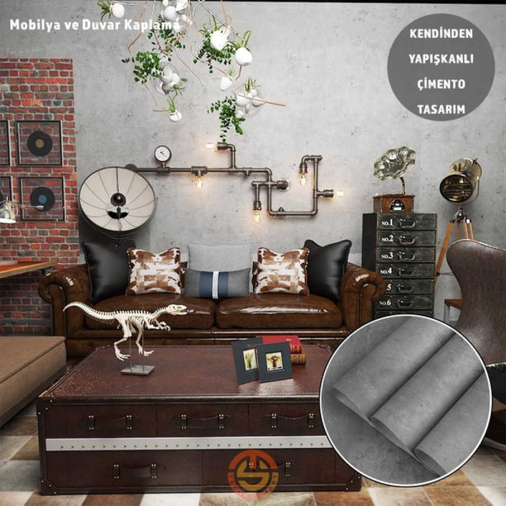 Technosmart 60CM×300CM Kendinden Yapışkanlı Çimento Görünümlü Duvar Kağıdı Dolap Masa Tezgah Kaplama - Gri - 60 x 300 cm Duvar Kağıdı Fiyatı