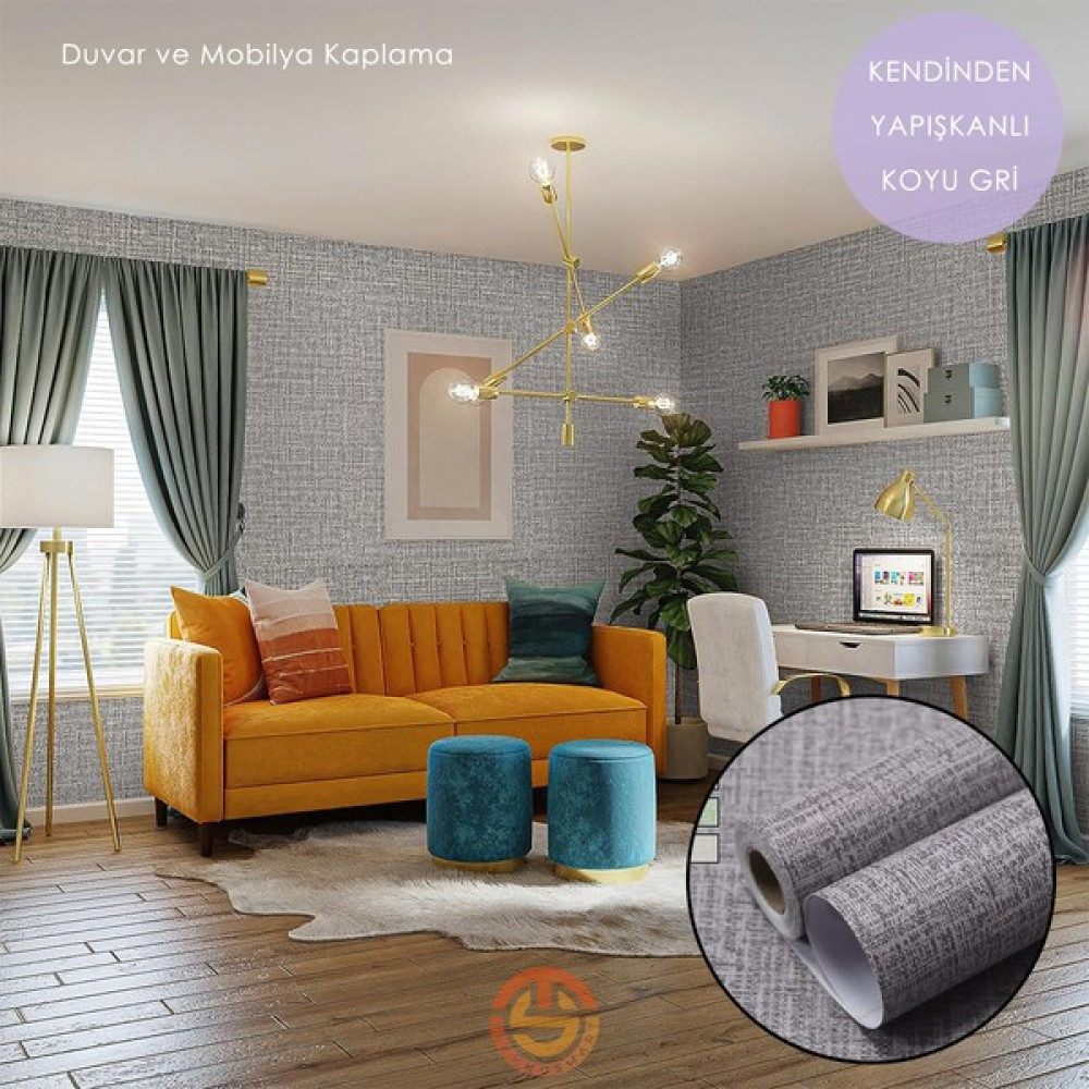 Technosmart 60CM×300CM Kendinden Yapışkanlı Keten Koyu Gri Duvar Kağıdı Mutfak Dolap Masa Kaplama - 60 x 300 cm Duvar Kağıdı Fiyatı
