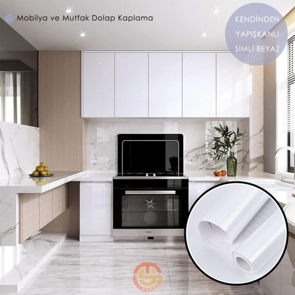 Technosmart 60CM×500CM Kendinden Yapışkanlı Simli Beyaz Duvar Kağıdı Mutfak Dolap Masa Kaplama - 60 x 500 cm Duvar Kağıdı Fiyatı