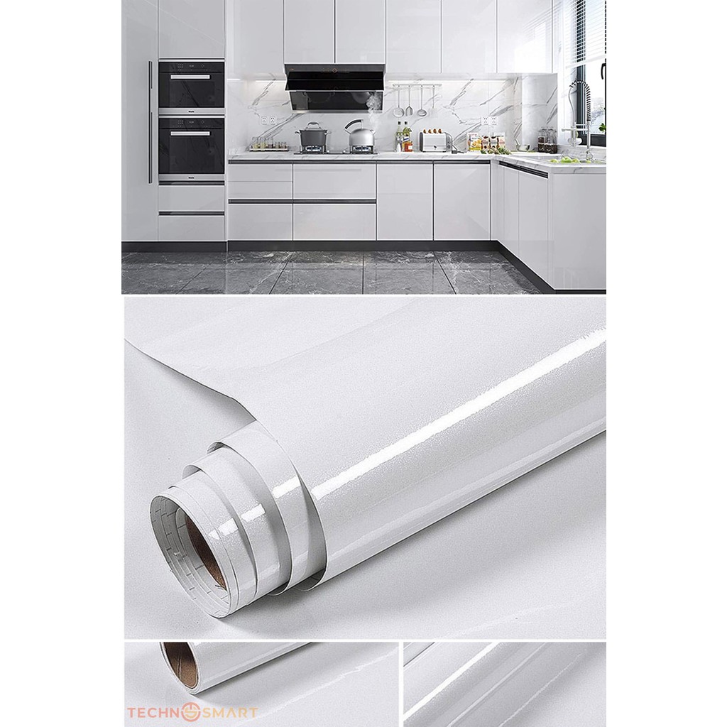Technosmart 60X100CM Simli Kendinden Yapışkanlı Parlak Duvar Kağıdı Mutfak Banyo Dolap Kaplama - 60 x 100 cm - Beyaz Diğer Fiyatı