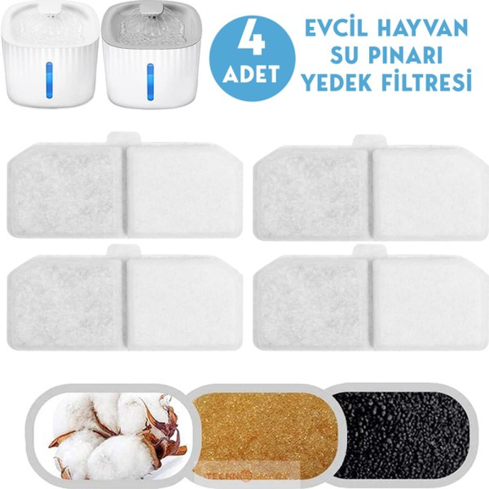 Technosmart Kedi Köpek Su Çeşmesi Su Pınarı Filtresi 4 Adet - Beyaz Evcil Hayvan Ürünleri Fiyatı